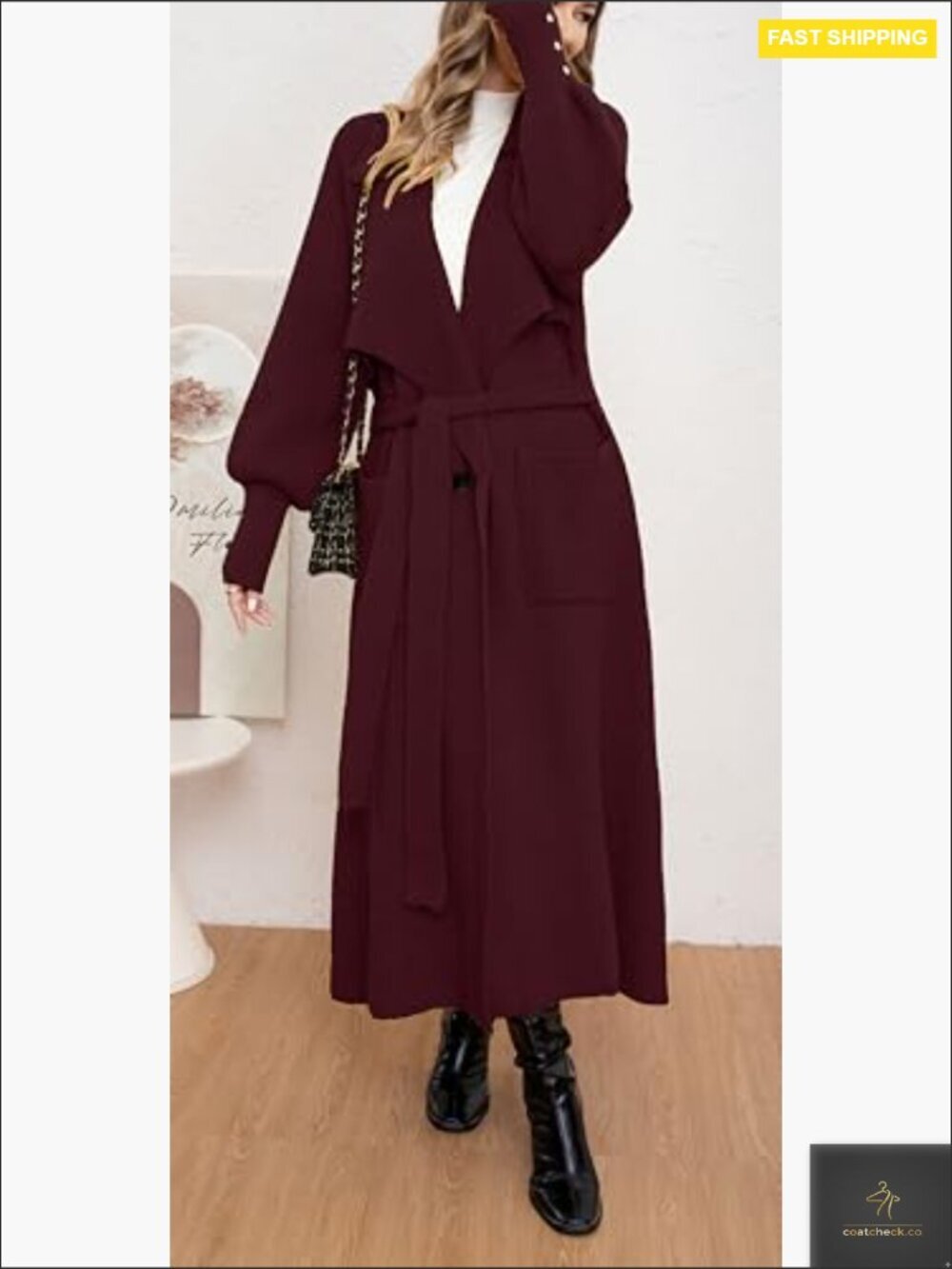 Elegant Lapel Collar Rib-Knit Open Front Cardigan Long Sweater Jacket Overcoat - Picture 2 of 3